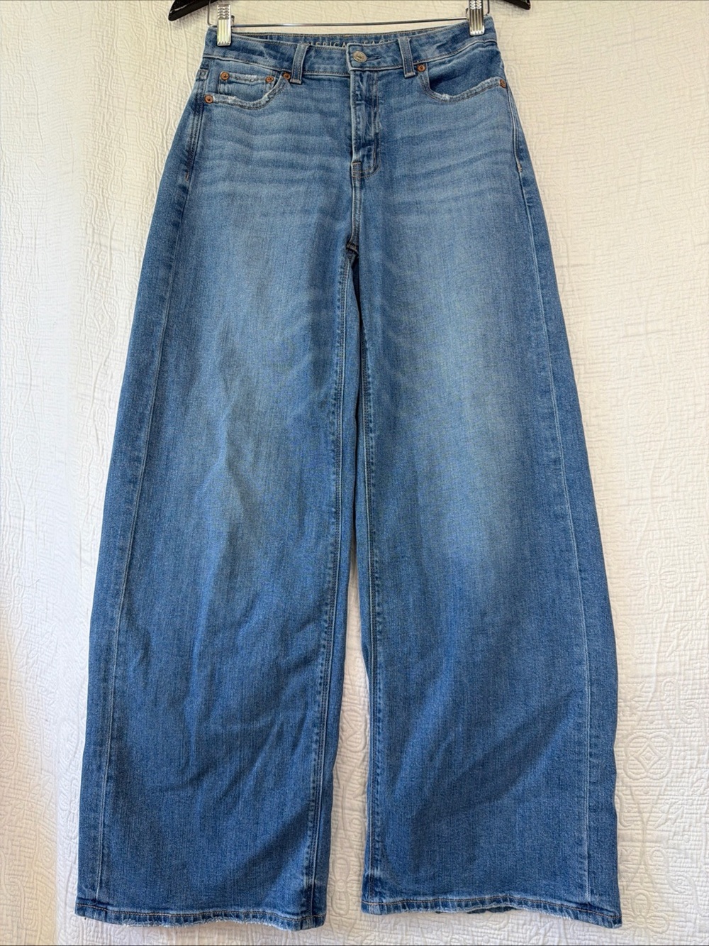 American Eagle Blue Jeans Super High Rise Baggy Wide Leg Denim Pant Women Size 0